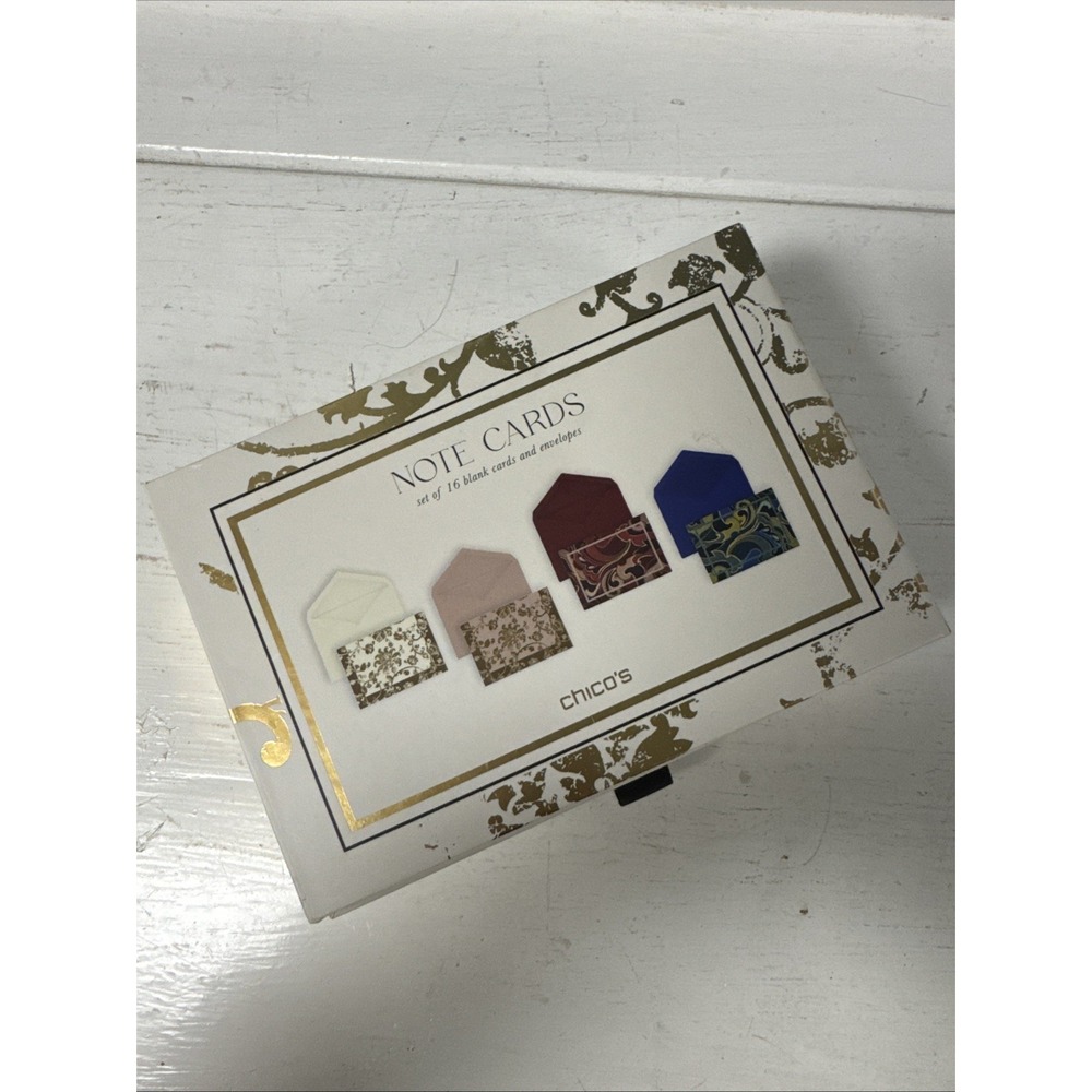 Chicos Blank Note Cards Embossed Logo Cards Envelopes‎ 16 Pack (4colors W/gold)